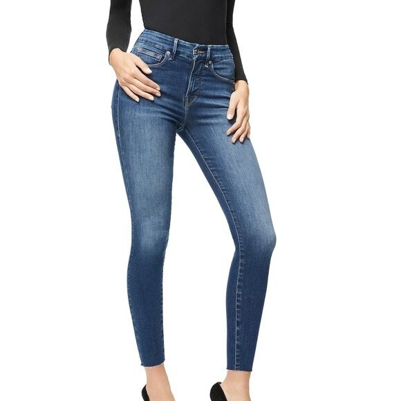 NWT Good American Good Waist Crop Skinny Jeans Raw Hem Size 0/25 - Picture 1 of 8